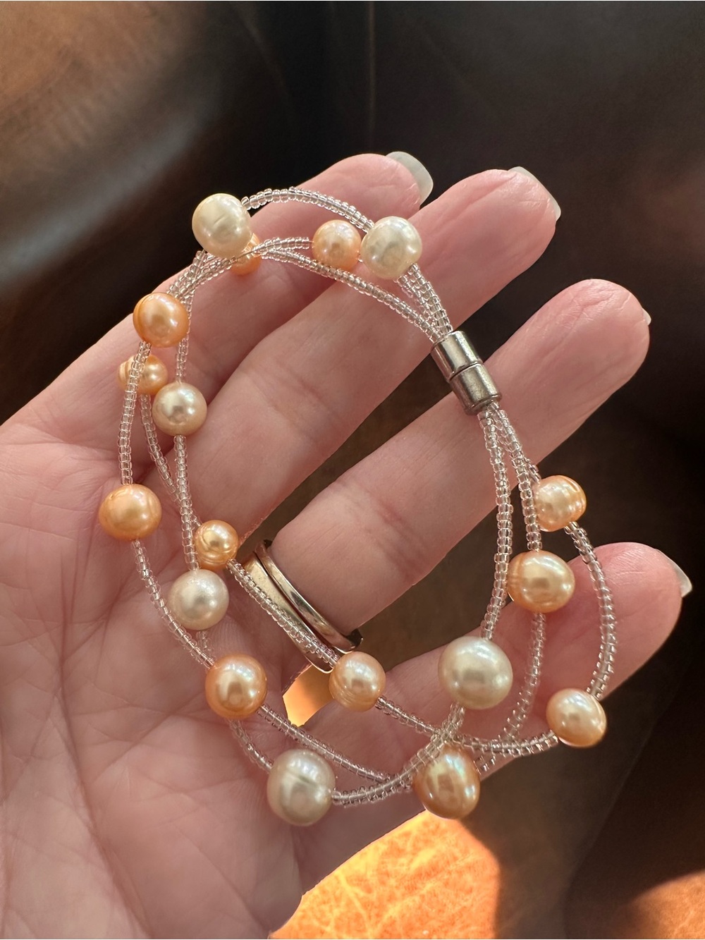 Multi-Strand Freshwater Pearl Bracelet in Champagne and Ivory
